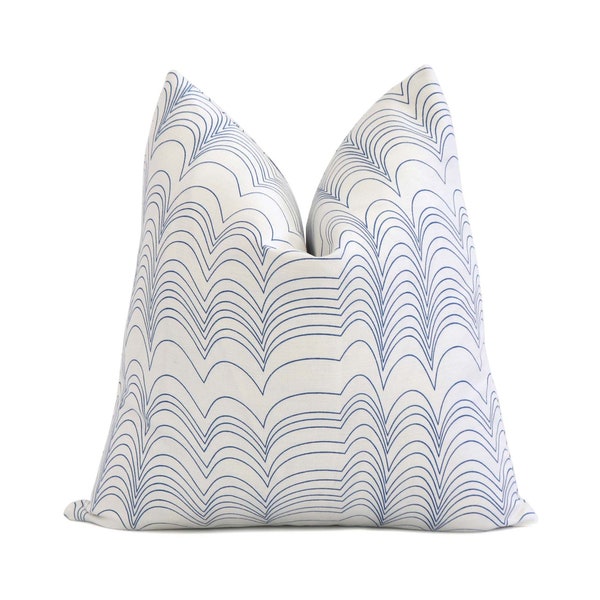 SAMPLE SALE Schumacher Richter Blue Throw Pillow Cover, Cobalt Blue and White Designer Stripe Euro Sham Cushion, Toss Accent Pillows