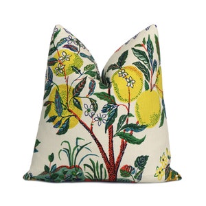 SALE Schumacher 16x16&quot; Citrus Garden in Primary Lemon Tree Throw Pillow Cover with Zipper, Linen Square Sham Cushion Accent, Josef Frank