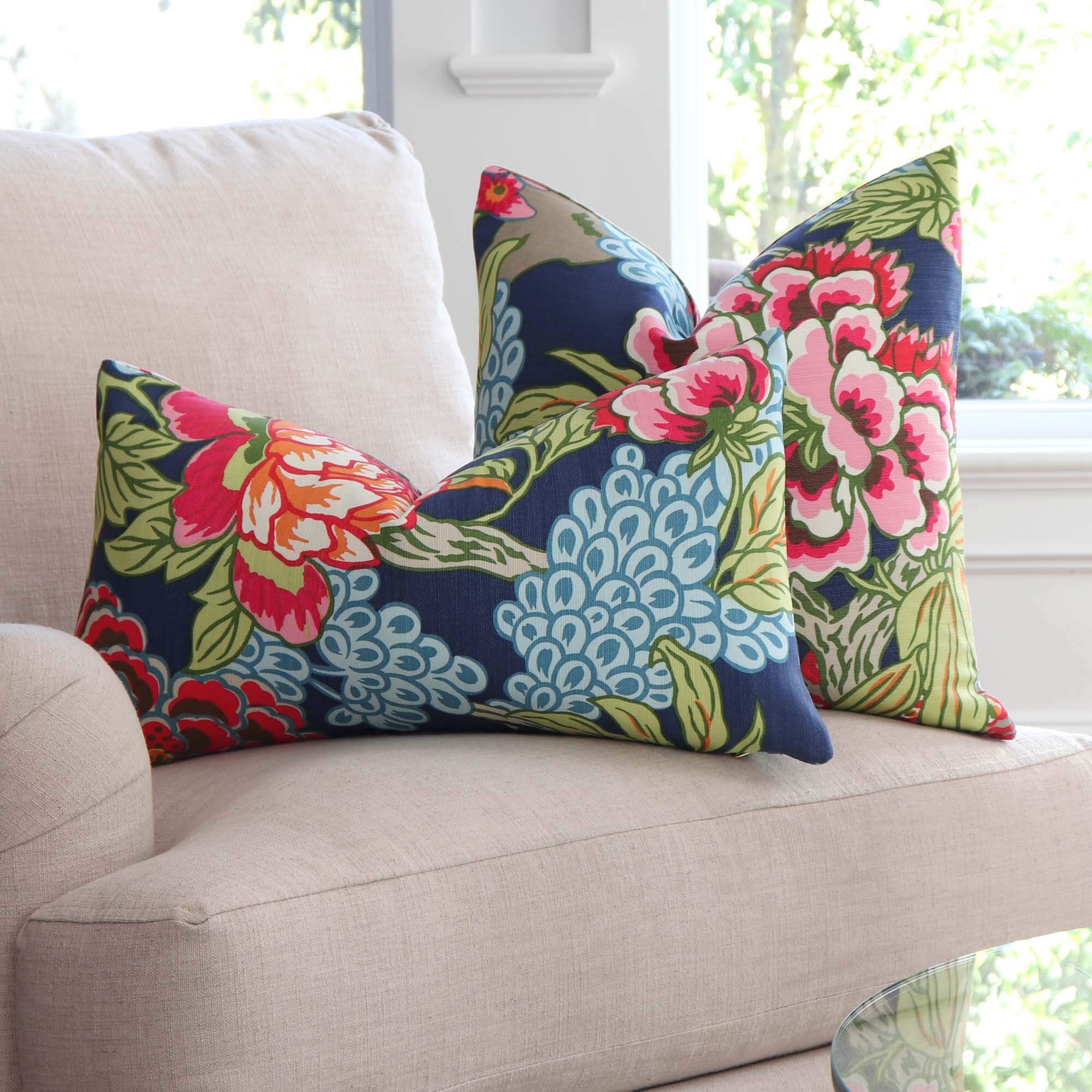Thibaut Honshu Navy Cushion Sham Large Floral Print Lumbar Etsy