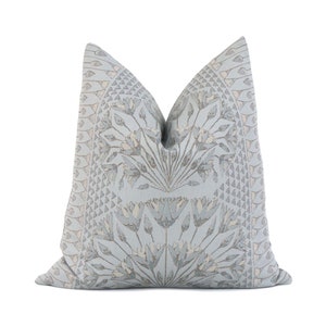 Thibaut Cairo Spa Blue Floral Throw Pillow Cover Case with Zipper, Designer Anna French Euro Sham Cushion For Home Decor