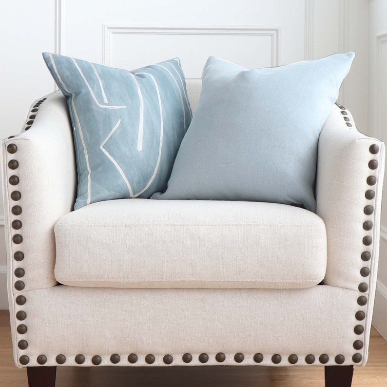 Solid Light Blue Linen Throw Pillow Cover Case With Gold Etsy