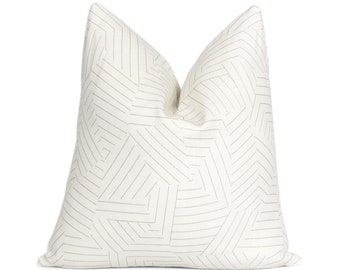 SAMPLE SALE Schumacher Deconstructed Stripe Greige Throw Pillow Cover with Zipper, Linen Euro Sham Cushion Case, Designer Pillows