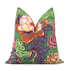 SALE Thibaut Honshu Green Throw Pillow Cover with Zipper, Colorful Large Floral Sham Accent Toss Designer Cushion Case 12x20&quot; 12x22&quot;