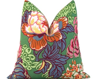 Thibaut Honshu Green Throw Pillow Cover with Zipper, Colorful Large Floral Sham Accent Toss Designer Cushion Case 10x20" 8x22"