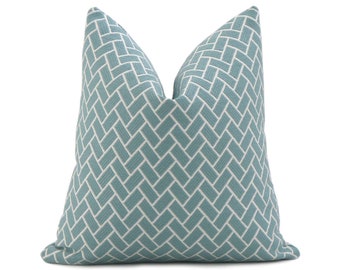 Thibaut Cobblestone Seaglass Blue Decorative Throw Pillow Cover with Zipper, Textured Woven Chevron Euro Sham Cushion Case for New Home Sofa