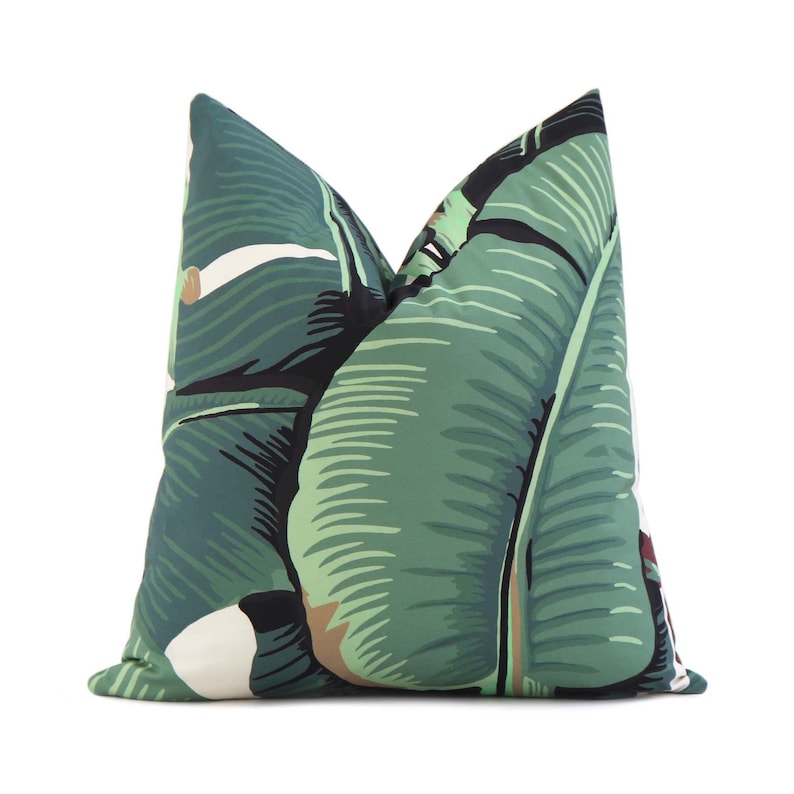 Tropical Green Palm Banana Leaf Lumbar Throw Pillow Cover with Zipper, Scalamandre Designer Print for White Bedroom, Accent Toss Cushion image 3