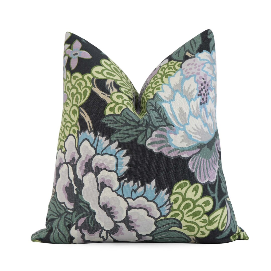 Thibaut Honshu Gray Throw Pillow Cover With Zipper, Large Floral Euro