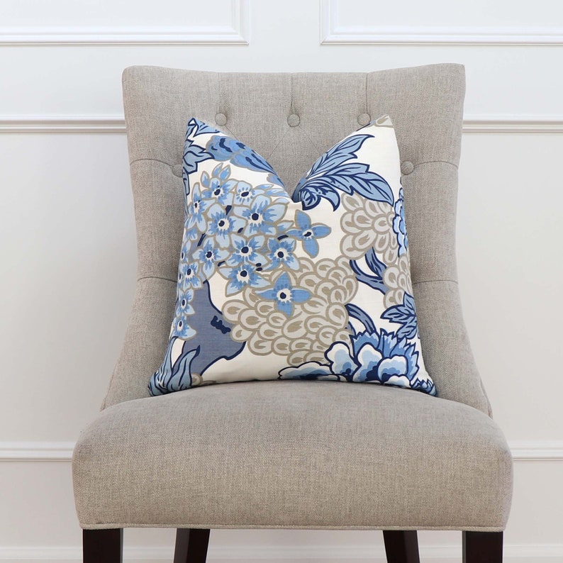 Thibaut Honshu Blue and Beige Throw Pillow Cover With Zipper Etsy
