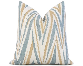 Thibaut Highland Peak Turquoise Chevron Designer Throw Pillow Cover with Zipper for Couch, Contemporary Linen Euro Sham Cushion Slip Case