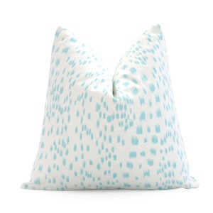 Brunschwig Fils Les Touches Pool Blue and White Decorative Designer Pillow with Zipper, Square, Eurosham or Lumbar, Leopard Animal Print