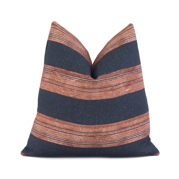 SAMPLE SALE Kelly Wearstler Askew Throw Pillow Cover with Zipper, Sienna and Navy Striped Accent Cushion Case for Living Room Decor