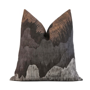 Cascadia Noir Linen Blend Throw Pillow Cover with Zipper, Rectangle Square Euro Sham Modern Cushion Case Kelly Wearstler Designer Textile