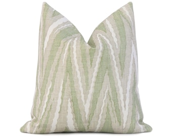 Thibaut Highland Peak Green Chevron Designer Throw Pillow Cover with Gold Zipper for Sofas, Contemporary Linen Euro Sham Cushion Slip Case