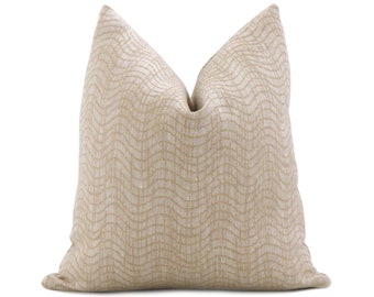 Kelly Wearstler Dadami Honey Beige Stripe Waves Throw Pillow Cover with Zipper for New Home Decor, Linen Jacquard Cushion Euro Sham Cases