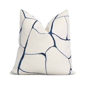 Navy Blue Filigree Schumacher Throw Pillow Cover with Gold Zipper, Geometric Lumbar Sham Cushion Case for Bedroom, Sofa