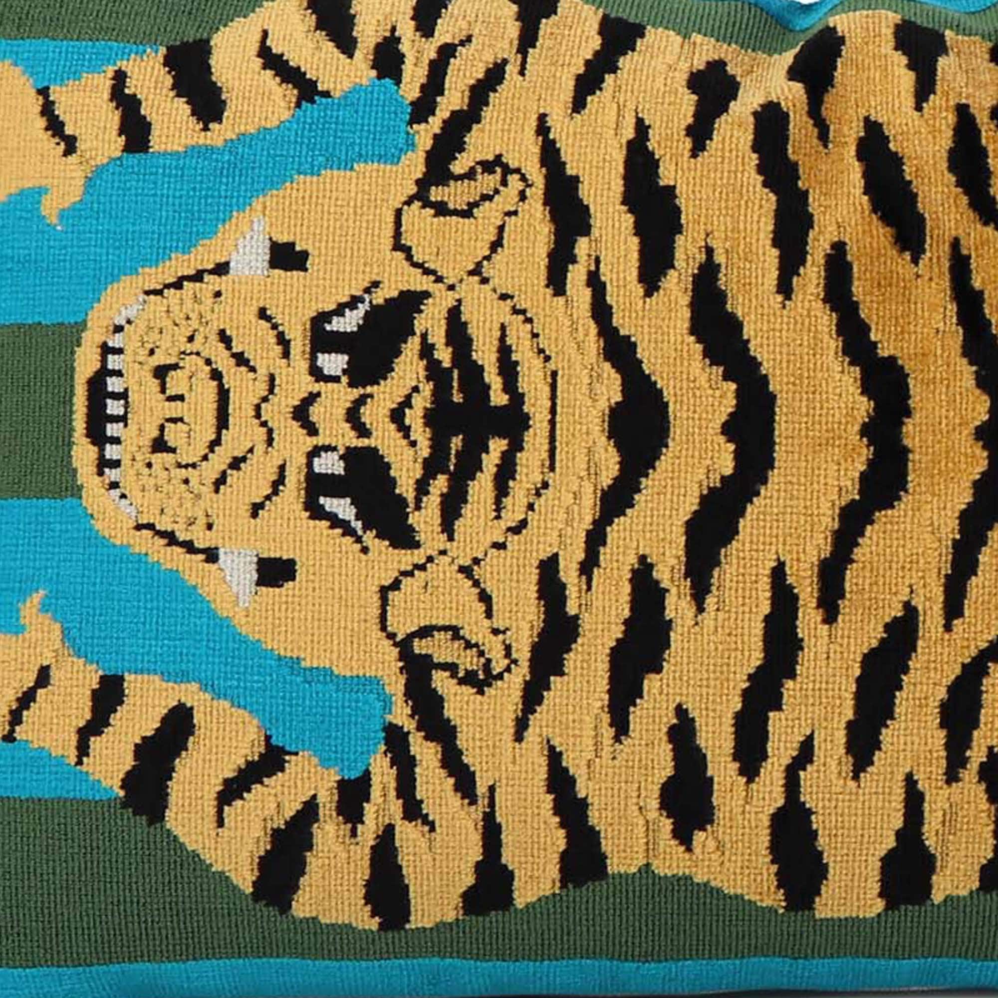 Jokhang Tiger Velvet Peacock and Olive | 4x4" Fabric Sample