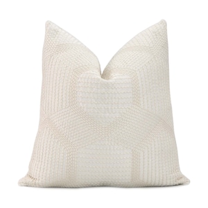 SAMPLE SALE Schumacher Embroidered Tortuga Ivory Throw Pillow Cover, Designer Euro Sham Cushion Case for Decor, Textured Accent Toss