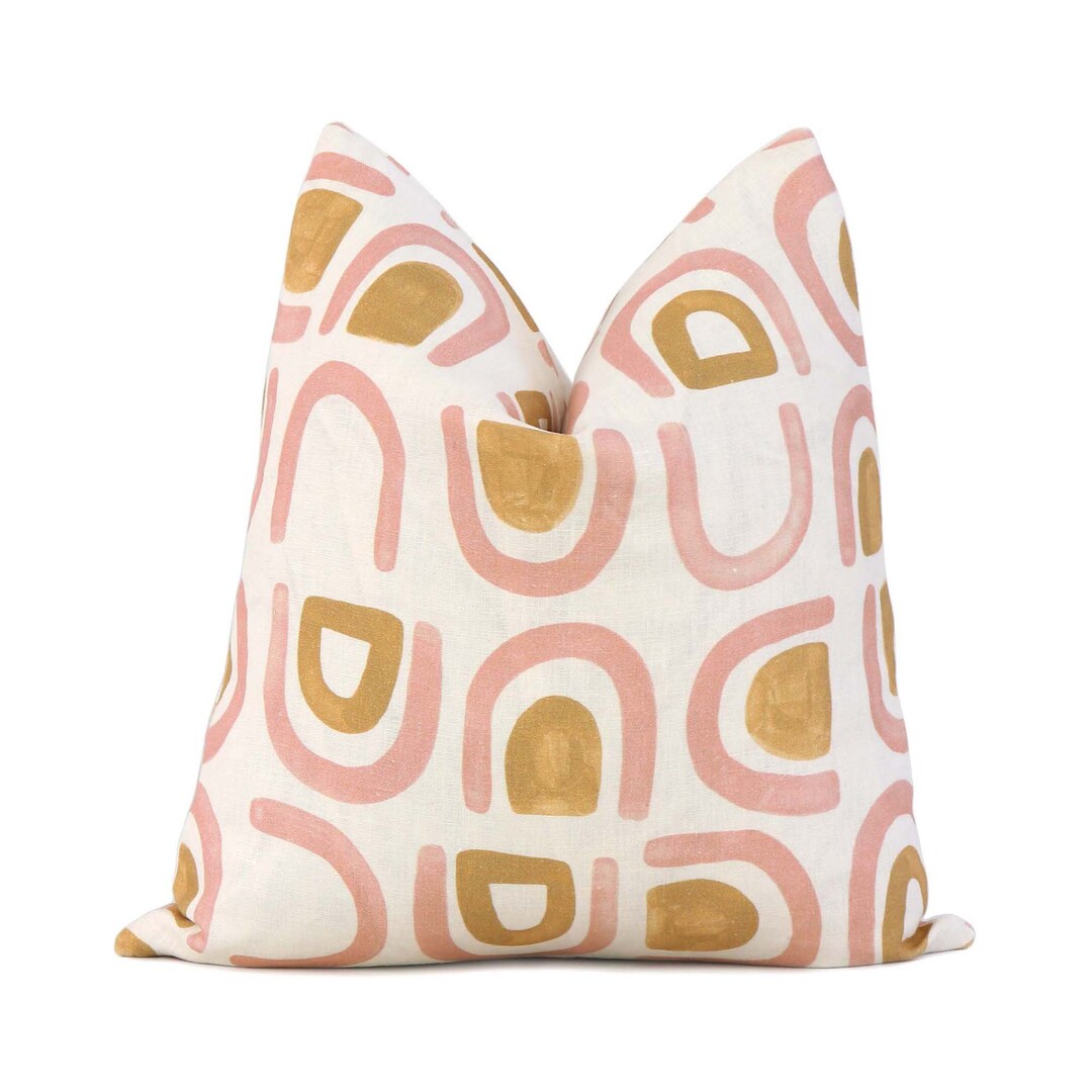 Blockprint Thibaut Clipperton Blush Pink Stripe Throw Pillow