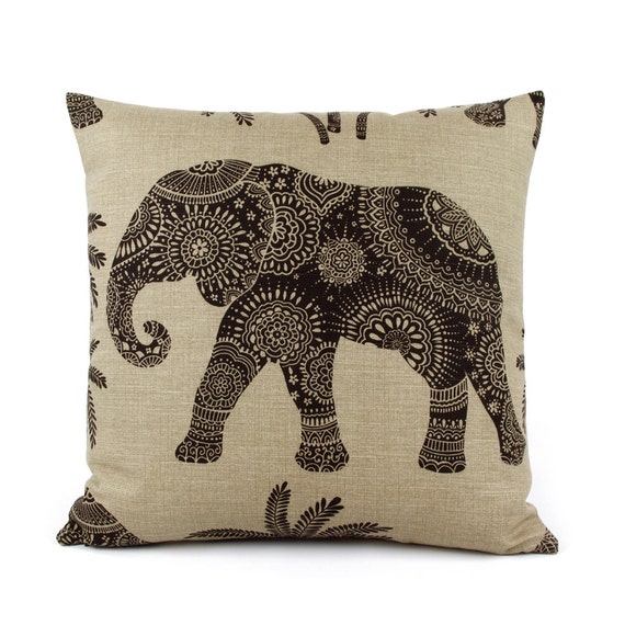 Double Sided Ronnie Gold Decorative Elephant Safari pillow cover Gray White
