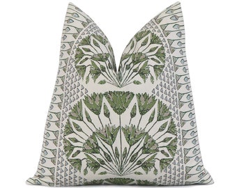 Thibaut Cairo Green Floral Throw Pillow Cover Case with Zipper, Designer Anna French Euro Sham Cushion For Coastal Home Decor