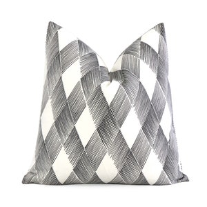 SALE Schumacher Fetlock Carbon and White Throw Pillow Cover with Zipper, Black Geometric Pillow, Basketweave Cushion, 18x18&quot; Square
