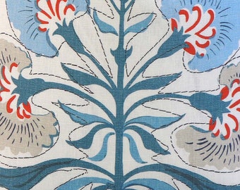 Tybee Tree French Blue and Coral | 4x4" Fabric Sample