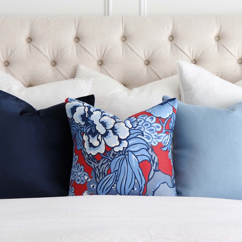 Thibaut Honshu Red and Blue Throw Pillow Cover With Zipper Etsy