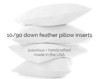 10/90 Down Feather Pillow Inserts for Decorative Pillows, Made in USA with Ethically Sourced Down Feathers, Handcrafted Square Lumbar Sizes