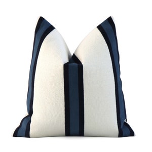 Thibaut Abito Stripe Navy Blue Stripe Throw Pillow Sham with Zipper, Striped Lumbar or Square Pillow, Designer Pillow Cover, Contemporary