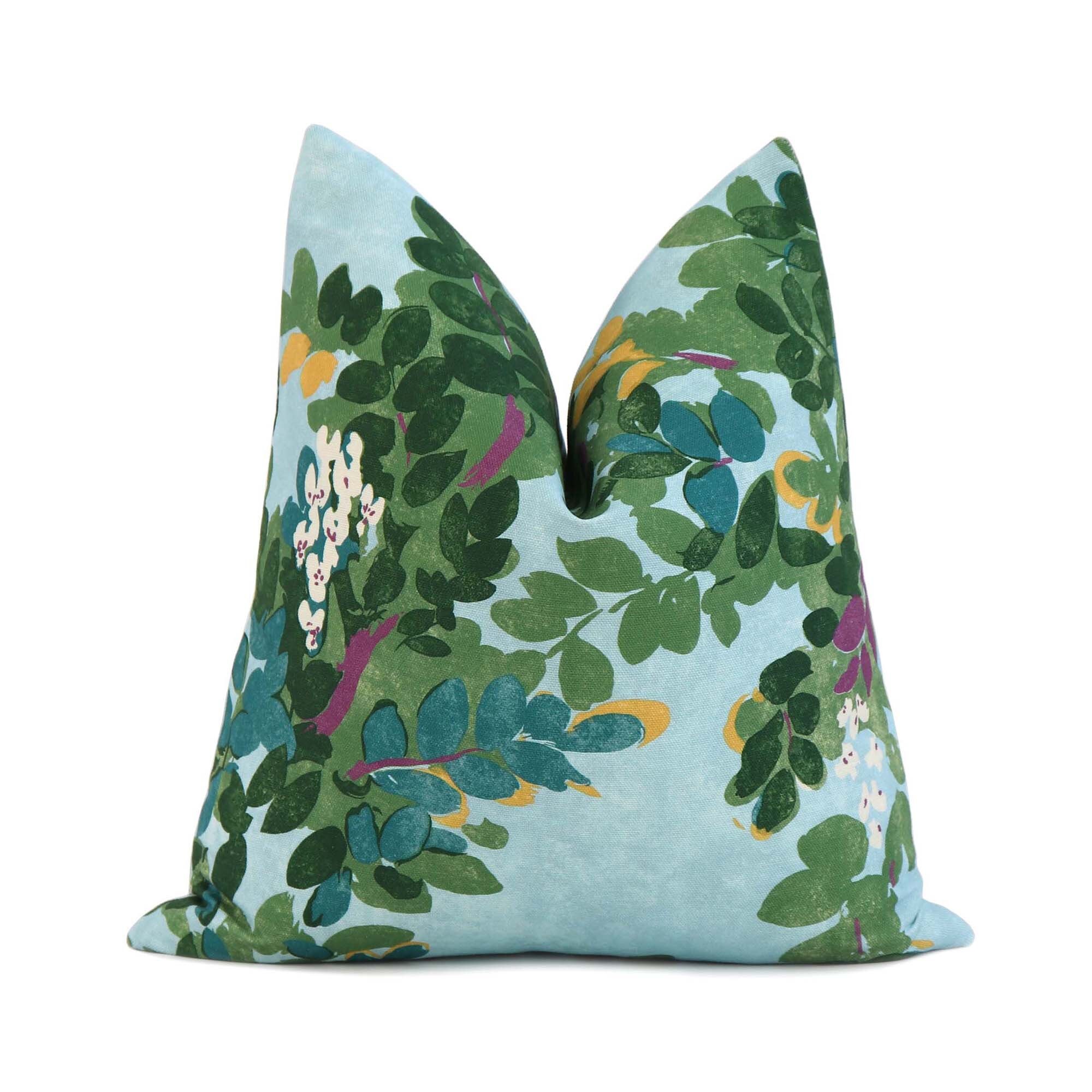 Colorful Blue Green Chinoiserie Floral Throw Pillow Cover Etsy