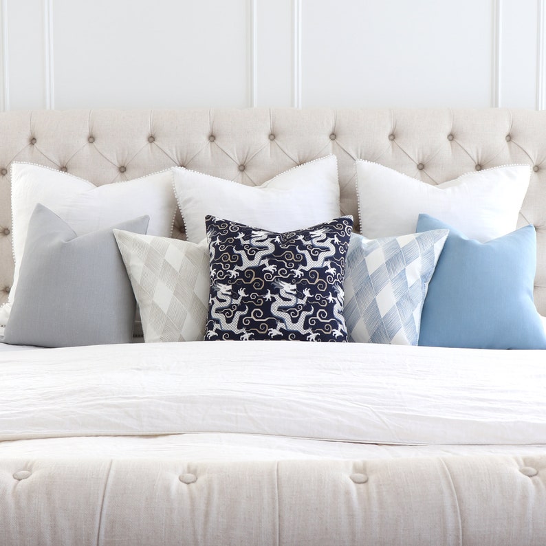 Solid Blue Linen Throw Pillow Cover with Zipper Linen Pillow Etsy