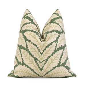 SALE Brunschwig & Fils Talavera Leaf Linen Decorative Throw Pillow with Gold Zipper, Green Cushion Sham 12x20 12x22 Lumbar pillow