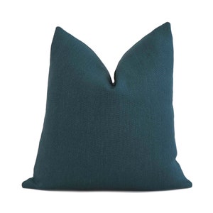 SAMPLE SALE Solid Peacock Blue Linen Throw Pillow Cover with Zipper, Euro Sham Linen Cushion Case, 18x18", 12x22", 10x20", Tay