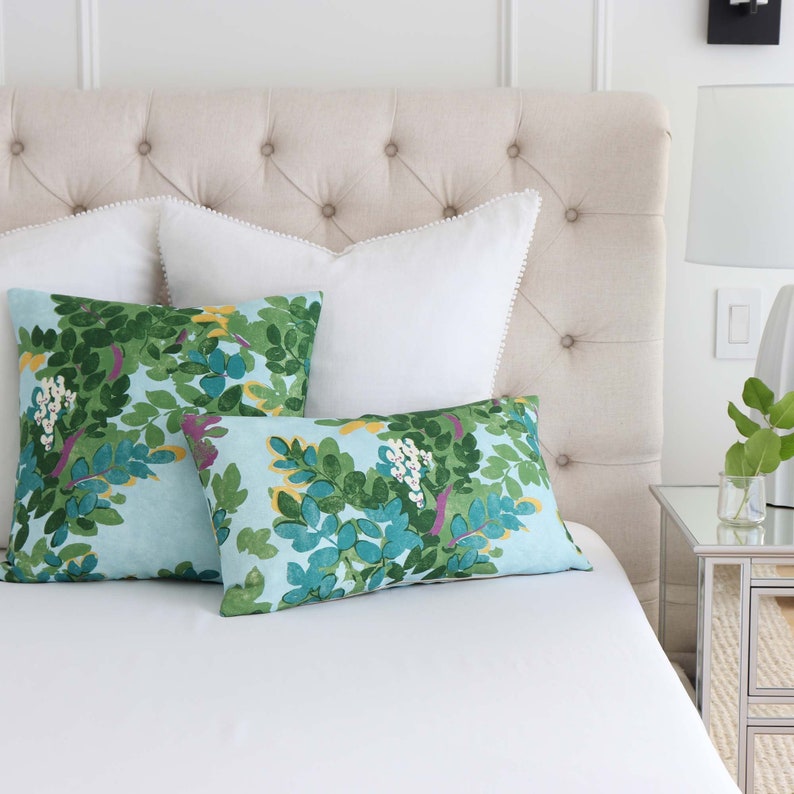Colorful Blue Green Chinoiserie Floral Throw Pillow Cover Etsy