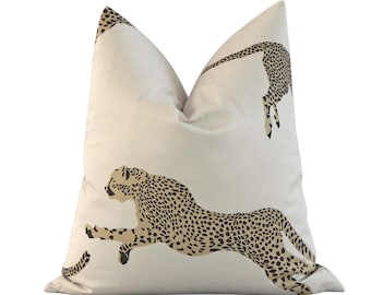 SALE Scalamandre Leaping Cheetah Dune Throw Pillow Cover, Animal Print Decor, 12x12" 14x14" Square Cream Brown Pillow Sham, Designer Decor