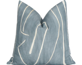 Kelly Wearstler Graffito Deep Sky Pillow Cover, Modern Home Decor, Light Blue Cushion Sham, Blue Pillows, Designer Cushions, Lee Jofa