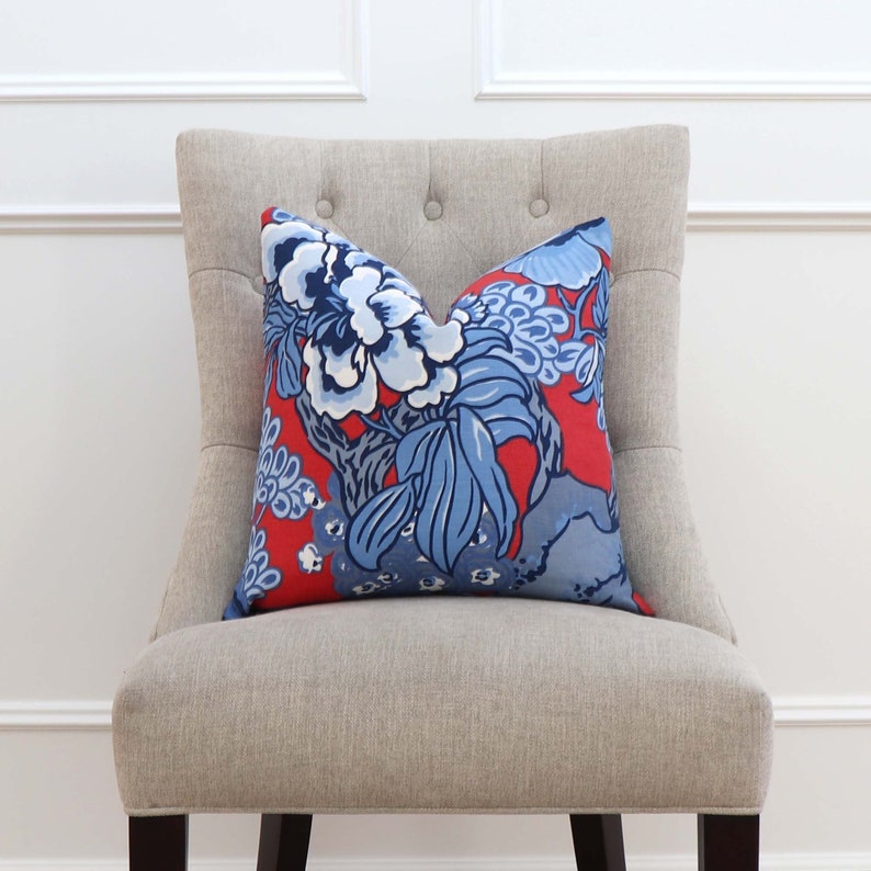 Thibaut Honshu Red and Blue Throw Pillow Cover With Zipper Etsy