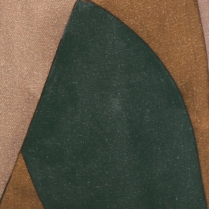 May include: Abstract geometric pattern fabric with a dark green, brown, and light brown colour scheme.