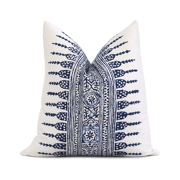 Anna French Javanese Stripe Navy Blue Throw Pillow Cover with Zipper, Designer Thibaut Cushion Slip Case Best for Bohemian Home Decor