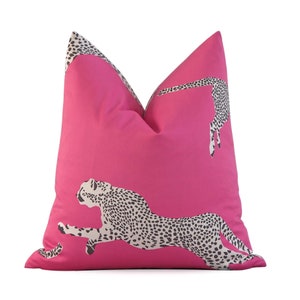 Scalamandre Leaping Cheetah Bubblegum Pink Throw Pillow Cover, Animal Print Decor, Safari Nursery, Square and Lumbar Pillow Sham, Designer