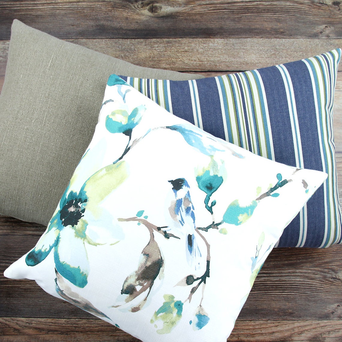 Green and Blue Floral Pillow over Custom Size Lumbar Etsy