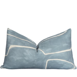 SALE Kelly Wearstler Graffito Deep Sky Pillow Cover, 8x18", 8x20", 8x22" Zippered Cushion Sham, Light Blue Rectangle Lumbar Pillows Lee Jofa