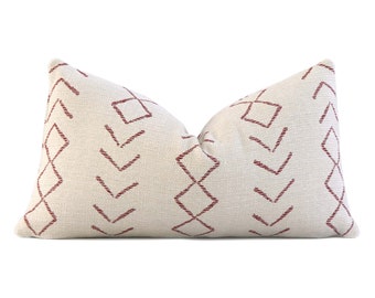 Clay Red Geometric Decorative Lumbar Throw Pillow Cover for Chic Bedroom Bedding, Thibaut Anasazi Canyon Stain Resistant for Home Decor