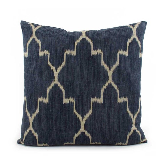 Indigo Blue and Tan Lattice Decorative Chloe Lattice Bolster Pillow | Pillows