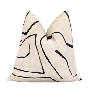 Kelly Wearstler Graffito Pillow Cover, Cream and Black, Striped Accent, Cushion Sham, Cream Pillows, Designer Cushion Graffito Linen Onyx