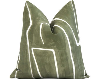 Kelly Wearstler Graffito Fern Zippered Designer Pillow Cover, Modern Home Decor, Green Cushion Sham, Green and White Cushion, Lee Jofa