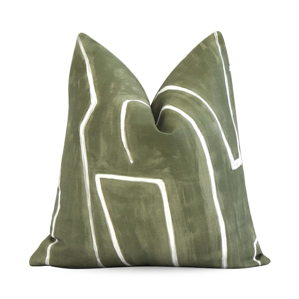 Kelly Wearstler Graffito Fern Zippered Designer Pillow Cover, Modern Home Decor, Green Cushion Sham, Green and White Cushion, Lee Jofa