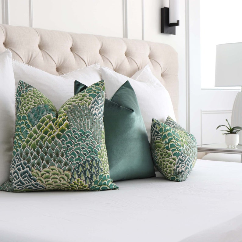 Green White Floral Lumbar Pillow Cover for Bedroom Home Decor Etsy