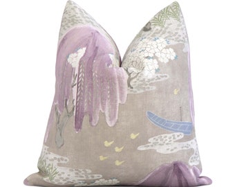 Thibaut Willow Tree Lavender Purple Decorative Throw Pillow with Zipper, Chinoiserie Cherry Blossoms Euro Sham Cushion Case for New Home