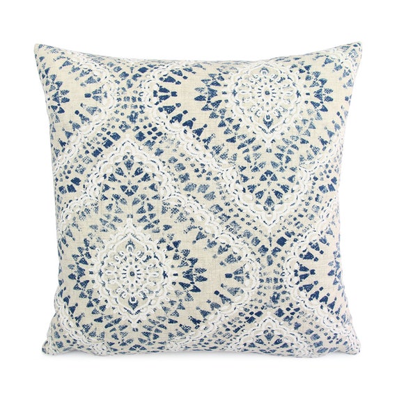 Blue Cream Floral Ikat Pillow Cover 18x18 20x20 22x22 Etsy